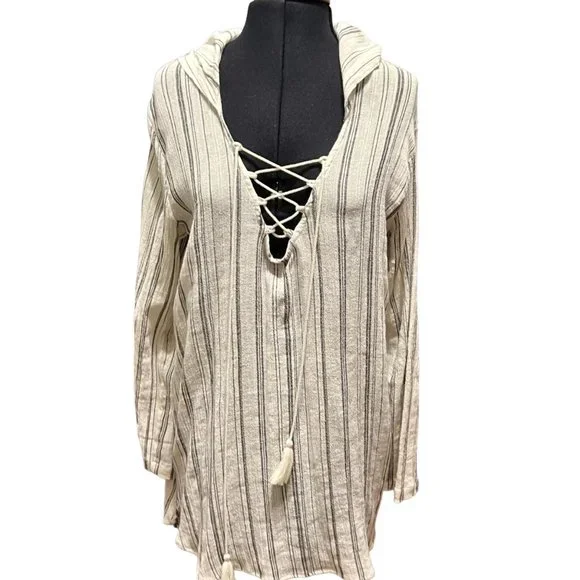 Billabong Grey Stripe Tunic/Coverup M - Picture 3 of 13